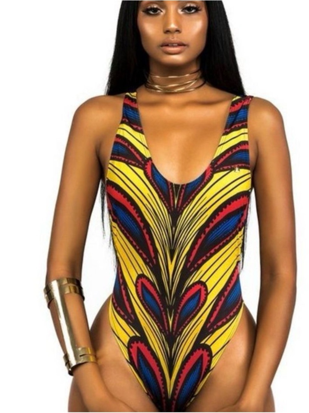 Vibrant Yellow Tribal Print One-Piece Swimsuit size S